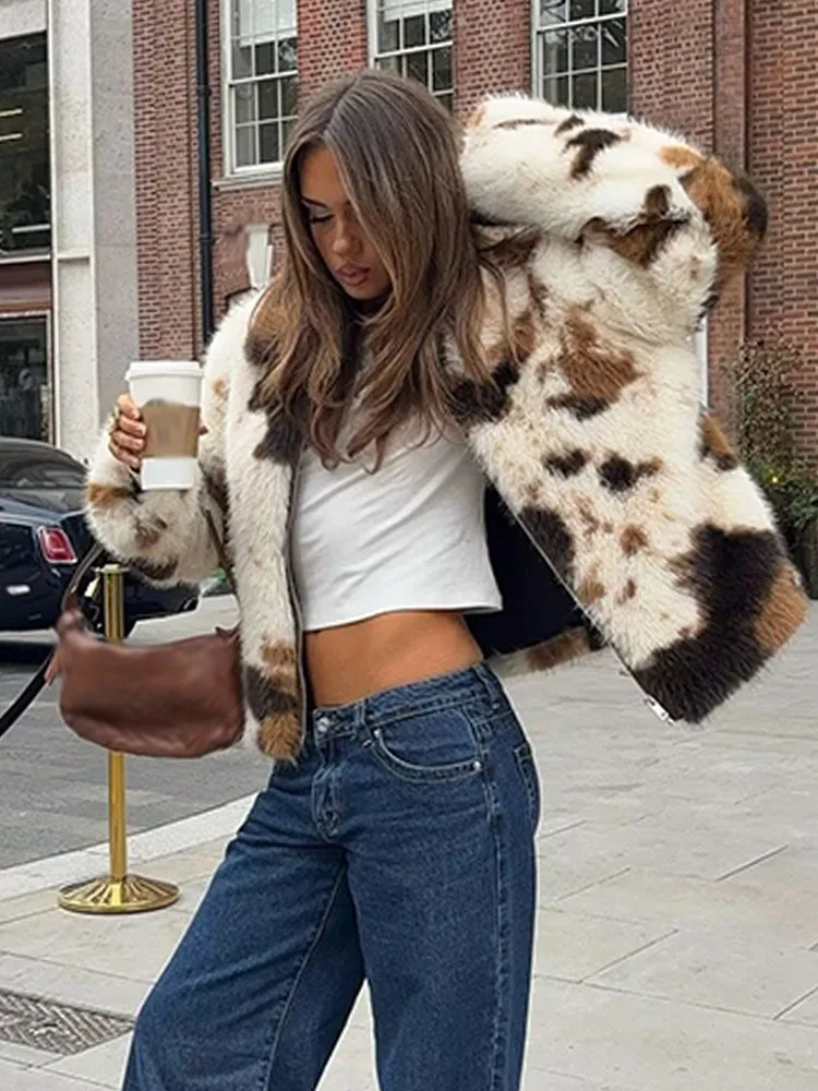 

Модные женские укороченные куртки в стиле High Street с эффектом тай-дай, отложным воротником, длинными рукавами и молнией, теплые зимние пальто для женщин