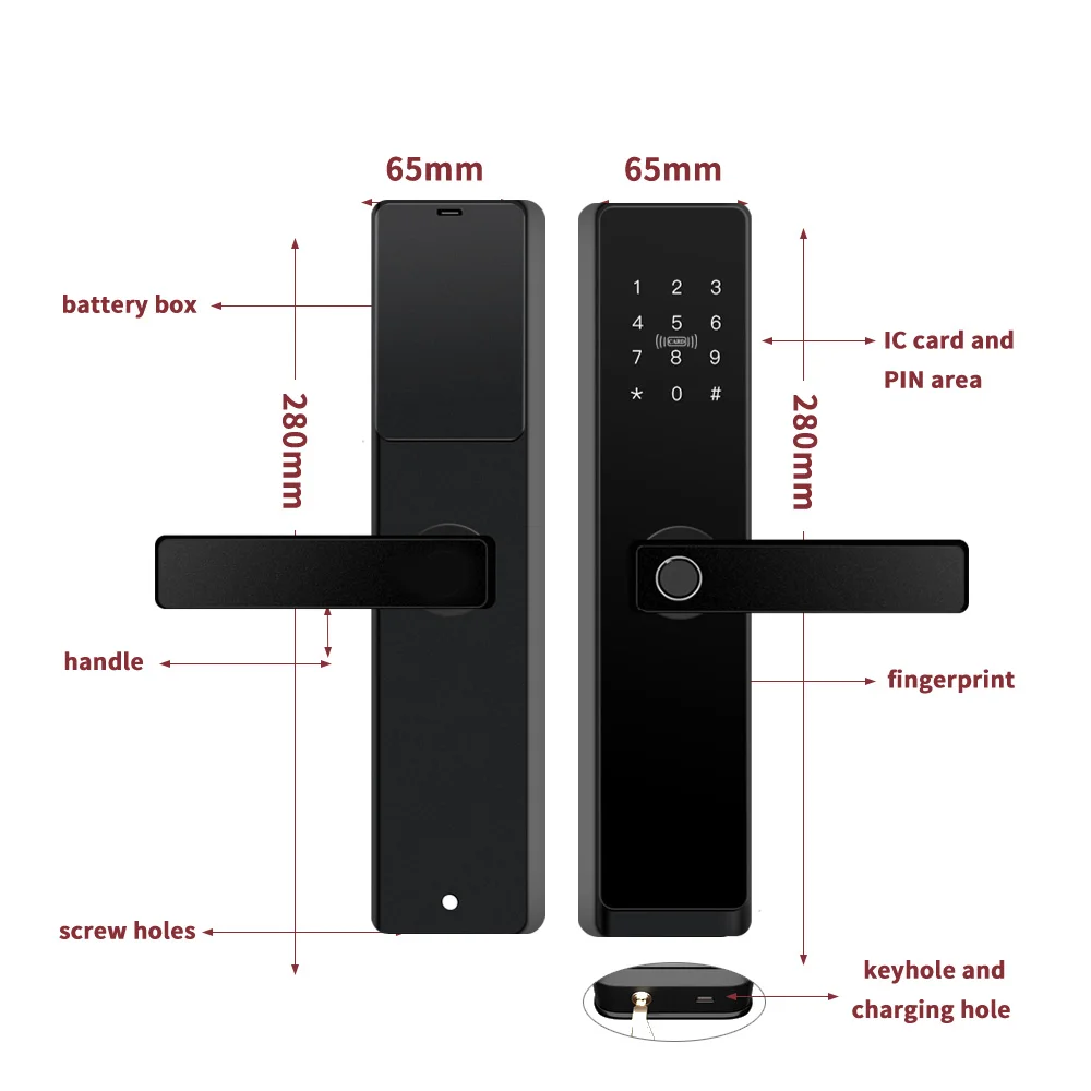 TTLock App Electronic Smart Door Lock With Biometric Fingerprint Smart Card Password Key Unlock USB Emergency Charge