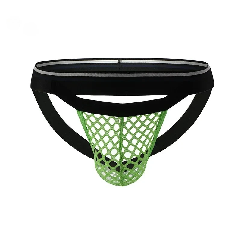 Men's Fishnet Mesh Jockstrap, Low-rise Breathable U-convex Open-back Underwear