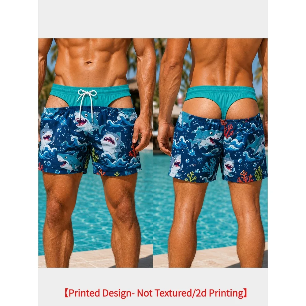 Summer Novelty Prank Swim Shorts Above Knee Cute Shark Wave Coral Graphic 3D Print Boardshorts for Beach Party