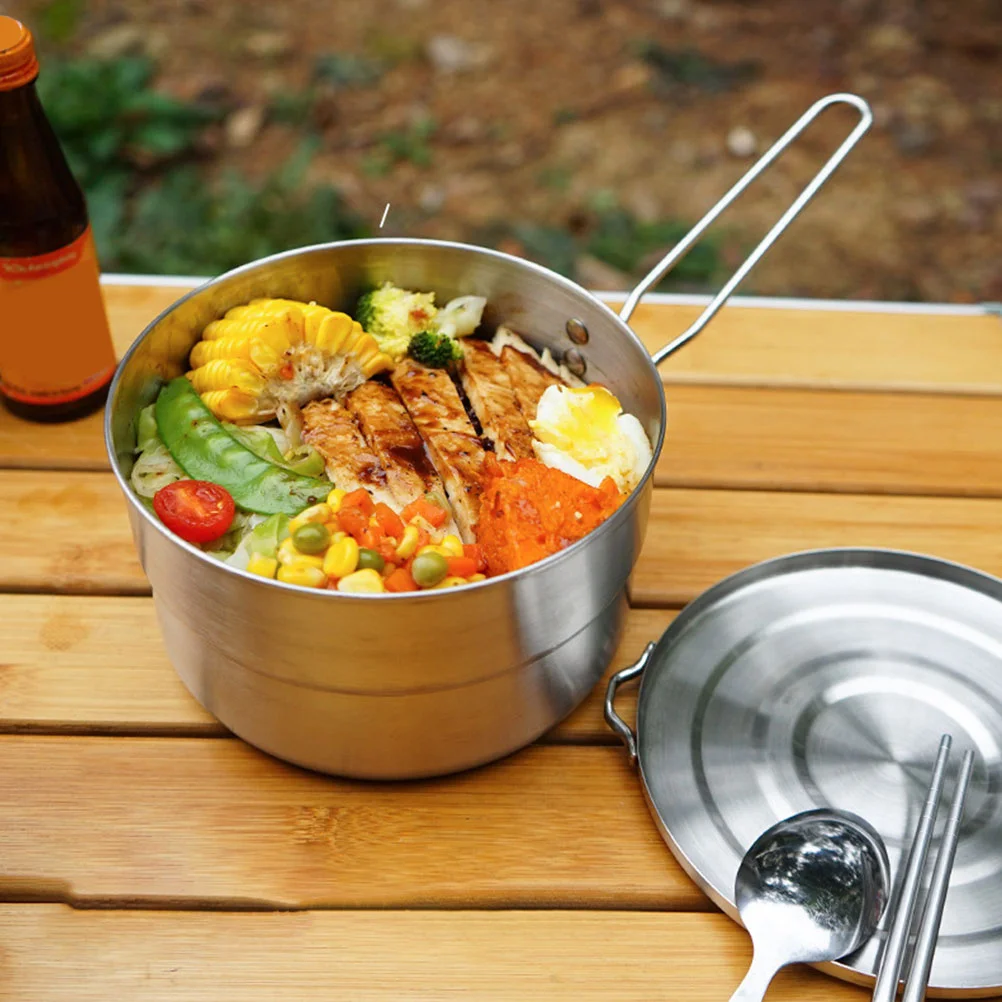 

Lightweight Foldable Stainless Steel Camping Pot Portable Backpacking Cookware Outdoor Hiking Non-Stick Picnic Cooking Pot