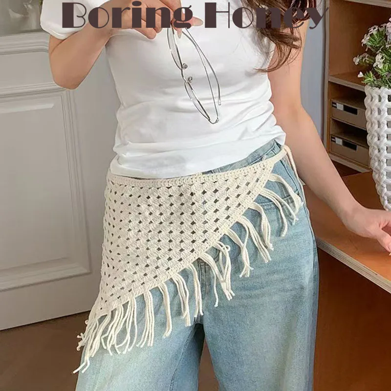 

Boring Honey Bohemian Triangle Bandage Belt Ethnic Wind Accessories Atmosphere Waist Towel Fart Curtain Knitted Headscarf Woman