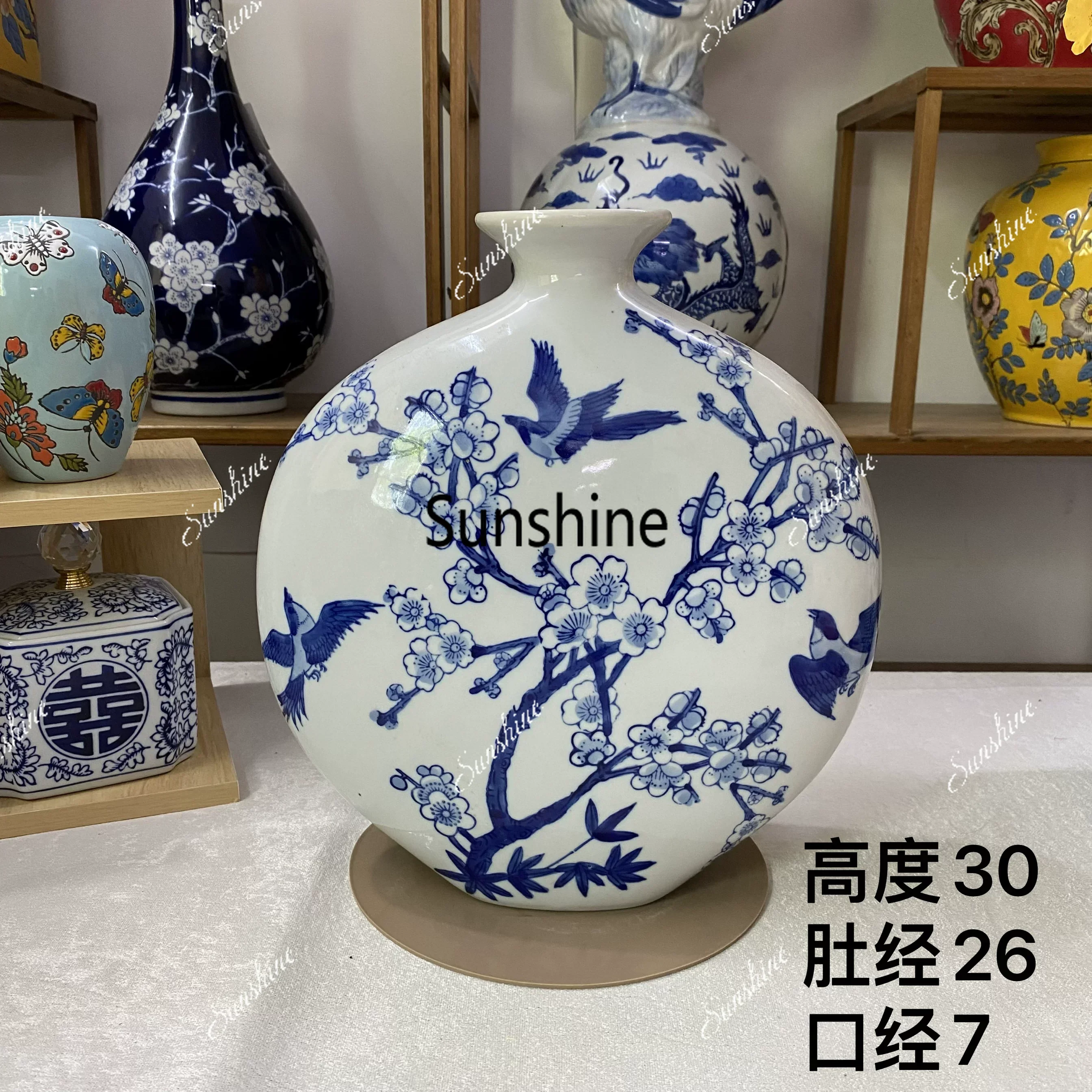 Ceramic moonlight bottle, flower arrangement, water-based flowers, new Chinese ornaments
