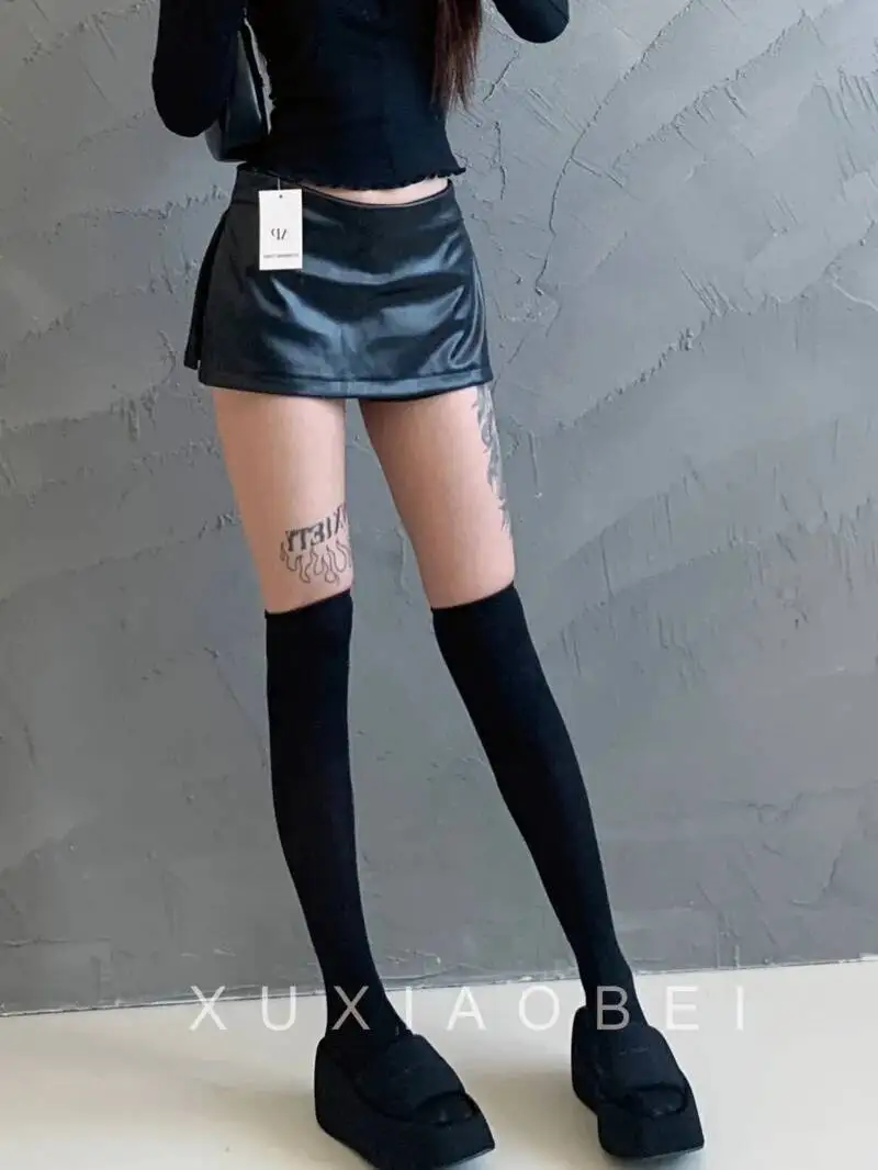 

American Style Spicy Girl PU Leather Half Skirt Women Summer Tight Split Skirt Low Waist A-line Fashion Sweet Women Skirts Q1UR