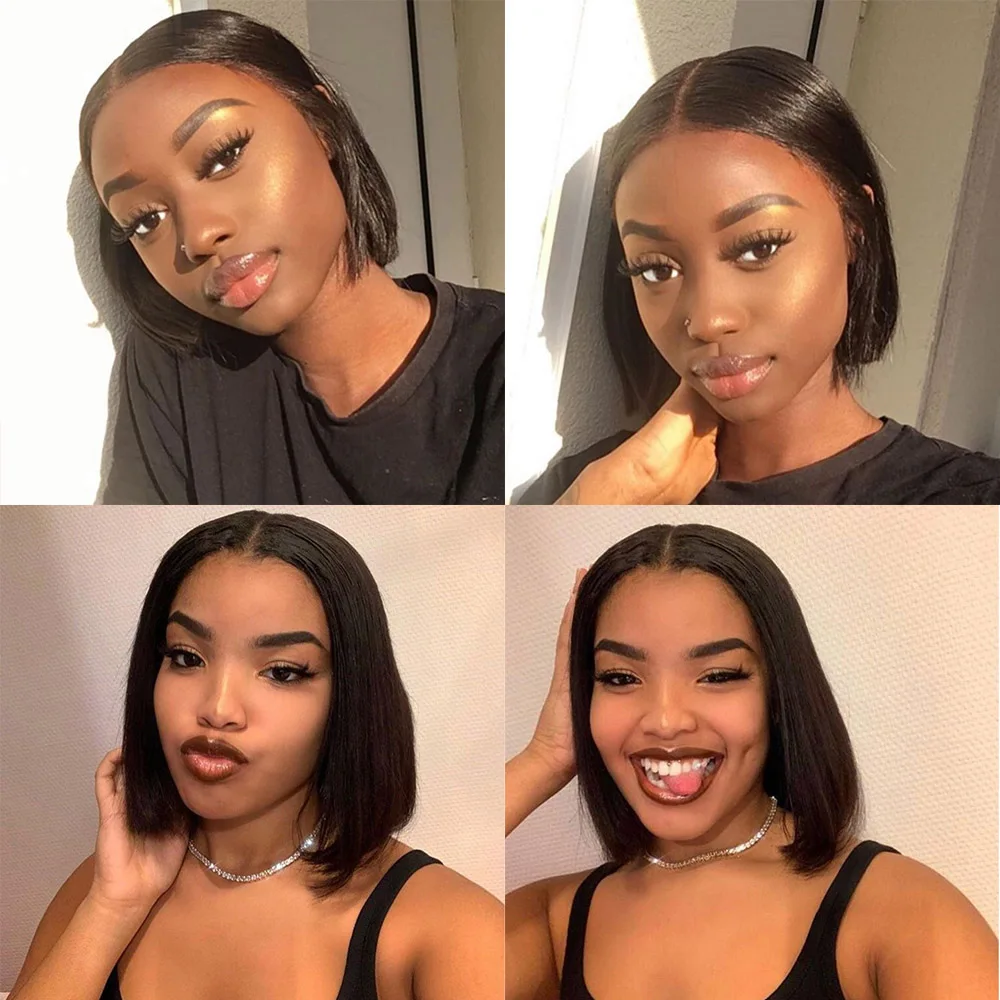 

YATUWIN короткий Боб 4x4 человеческие волосы на шнуровке с передней застежкой парики 13x4 предварительно выщипанные бразильские Remy T часть на шнуровке спереди парики для женщин