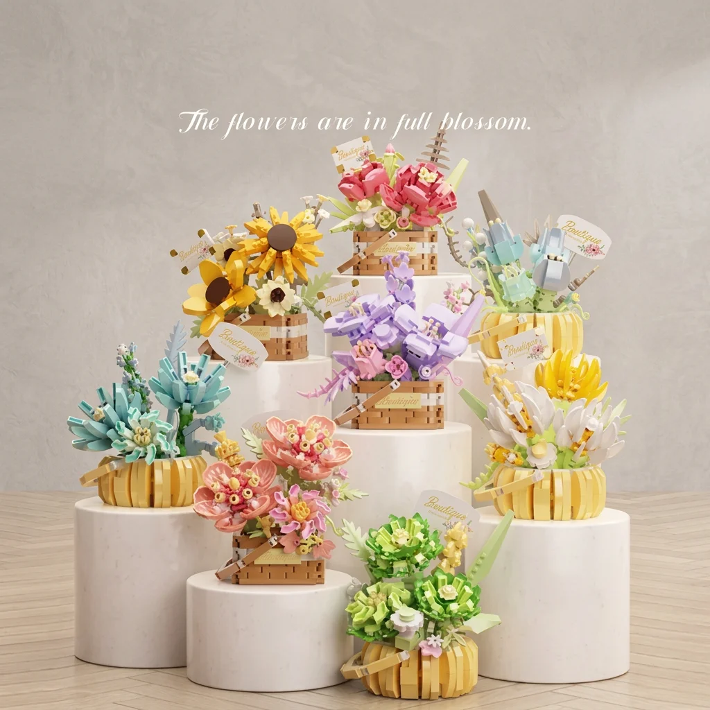 

Potted Flower Basket Building Blocks Creative Bonsai Plant Bouquet Model Assemble Bricks Desktop Decoration Girls DIY Toys Gifts