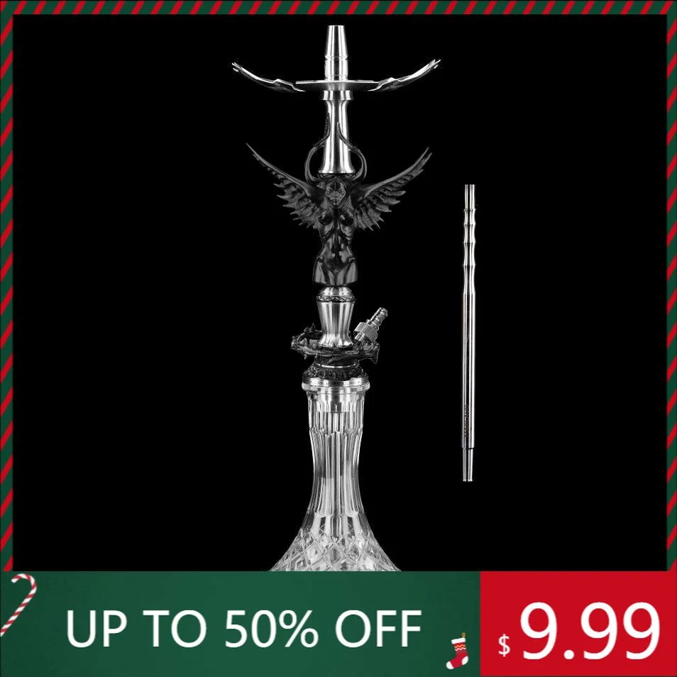 Maklaud Lady Adda Hookah Shisha Black High Quality Stainless Steel Large Hookah With Glass Bottle Single Pipe
