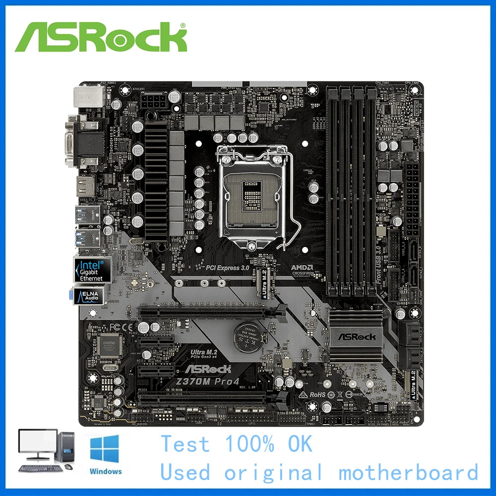 

For ASRock Z370M Pro4 Computer Motherboard LGA 1151 DDR4 Z370 Desktop Mainboard Used Core i5 9600K i7 9700K Cpus