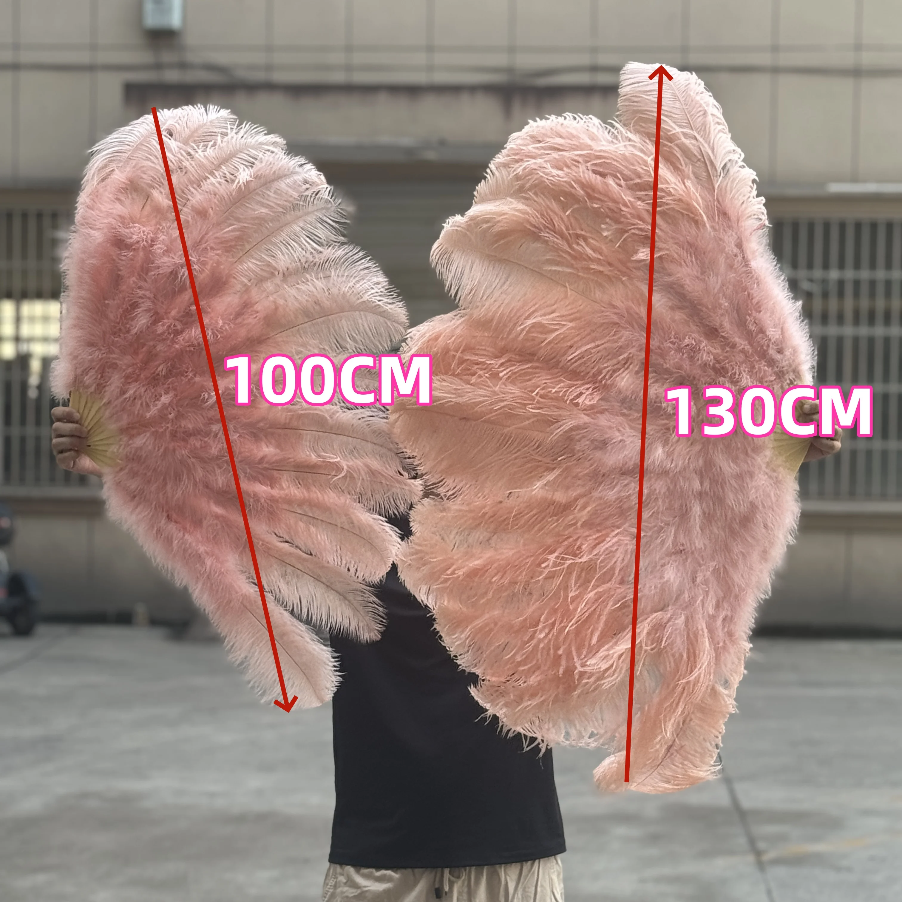 

Leather Pink Ostrich Feathers Big Fan Hand Held Folding 100CM Size Fans Hand Fan for Performance Dance Party Carnival Show Prop