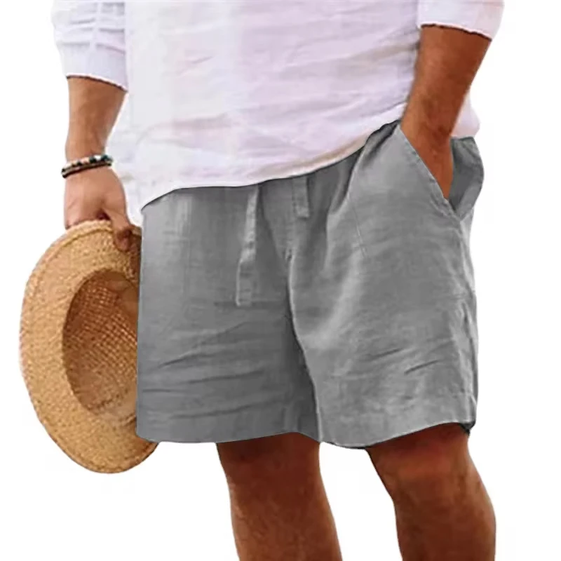 New Mens Cotton Solid Color Short Lightweight Gym Pants Linen Beach Shorts Men Jogging Sport Large Short Homme