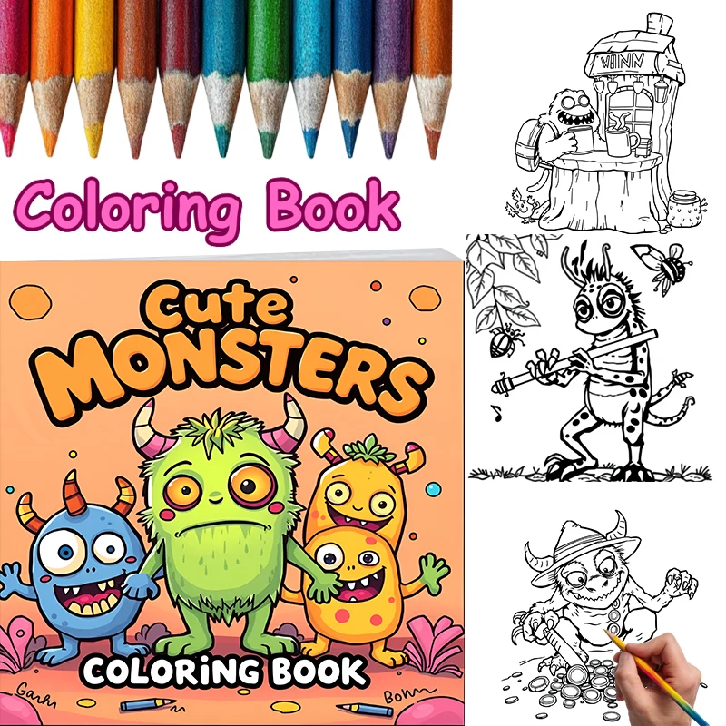 

28 Pages Cute Monsters Coloring Book for Adult | Drawing Supplies Colouring Book for Christmas, Thanksgiving