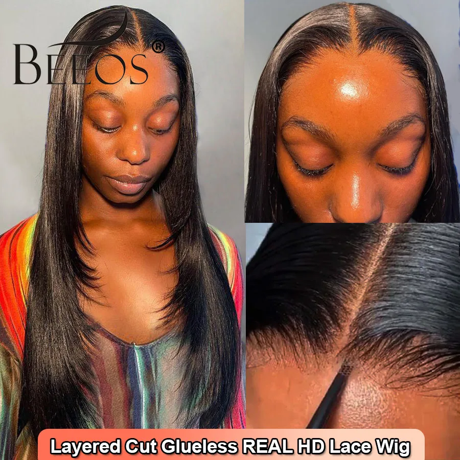 

Layered Cut Glueless 6x6 HD Lace Front Closure Human Hair Wigs Ready To Wear Straight Pre plucked 5x5 HD Closure Wig Brazilian