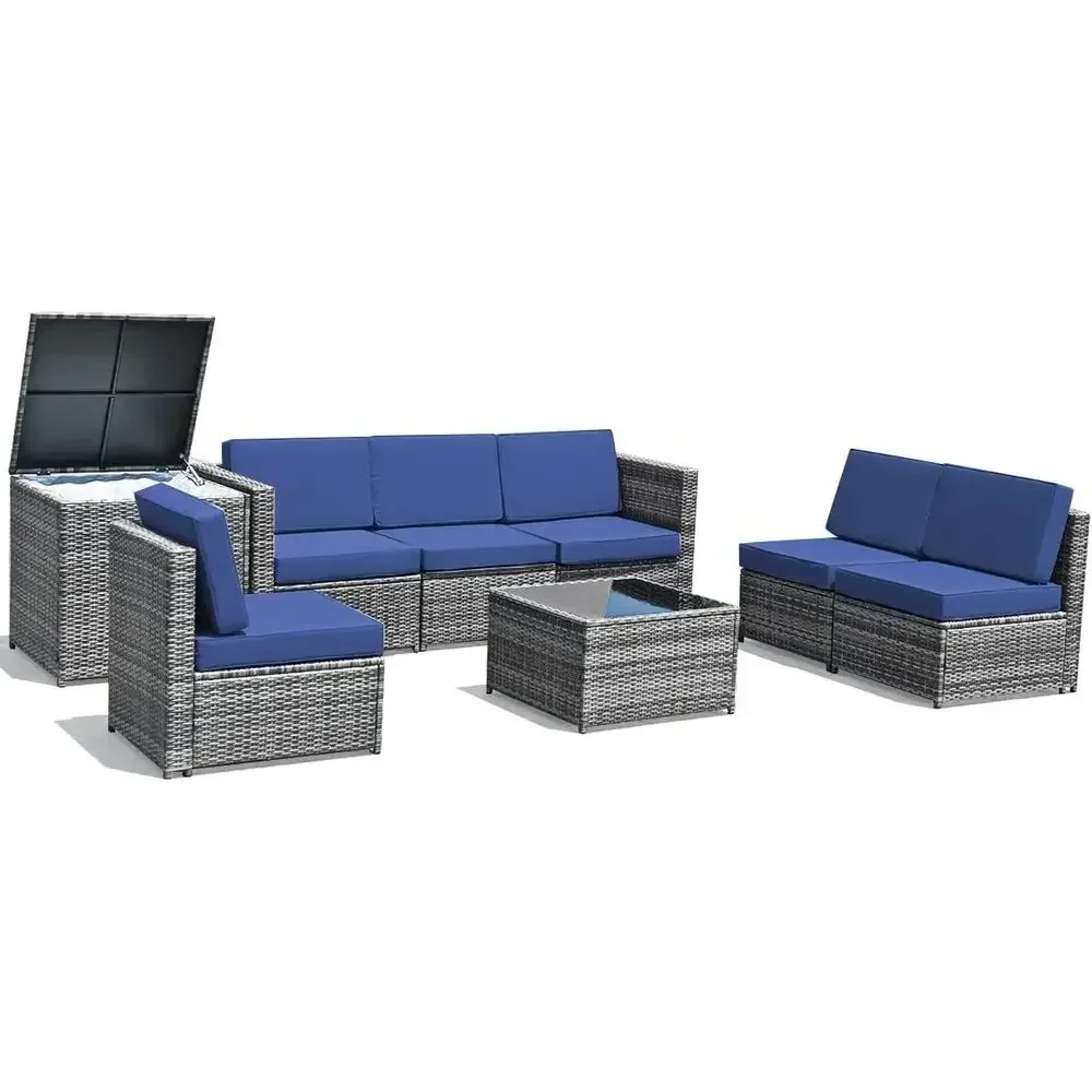 8-Piece Outdoor PE Rattan Patio Furniture Set with Storage, Sectional Sofa, Coffee Table, and Cushions for Garden or Backyard