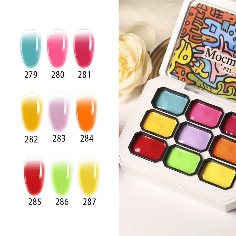 9 色固体缶詰ネイルジェルポリッシュクリームテクスチャ絵画ジェル UV LED DIY ワニスネイルアートデザインネイルジェルマニキュア用