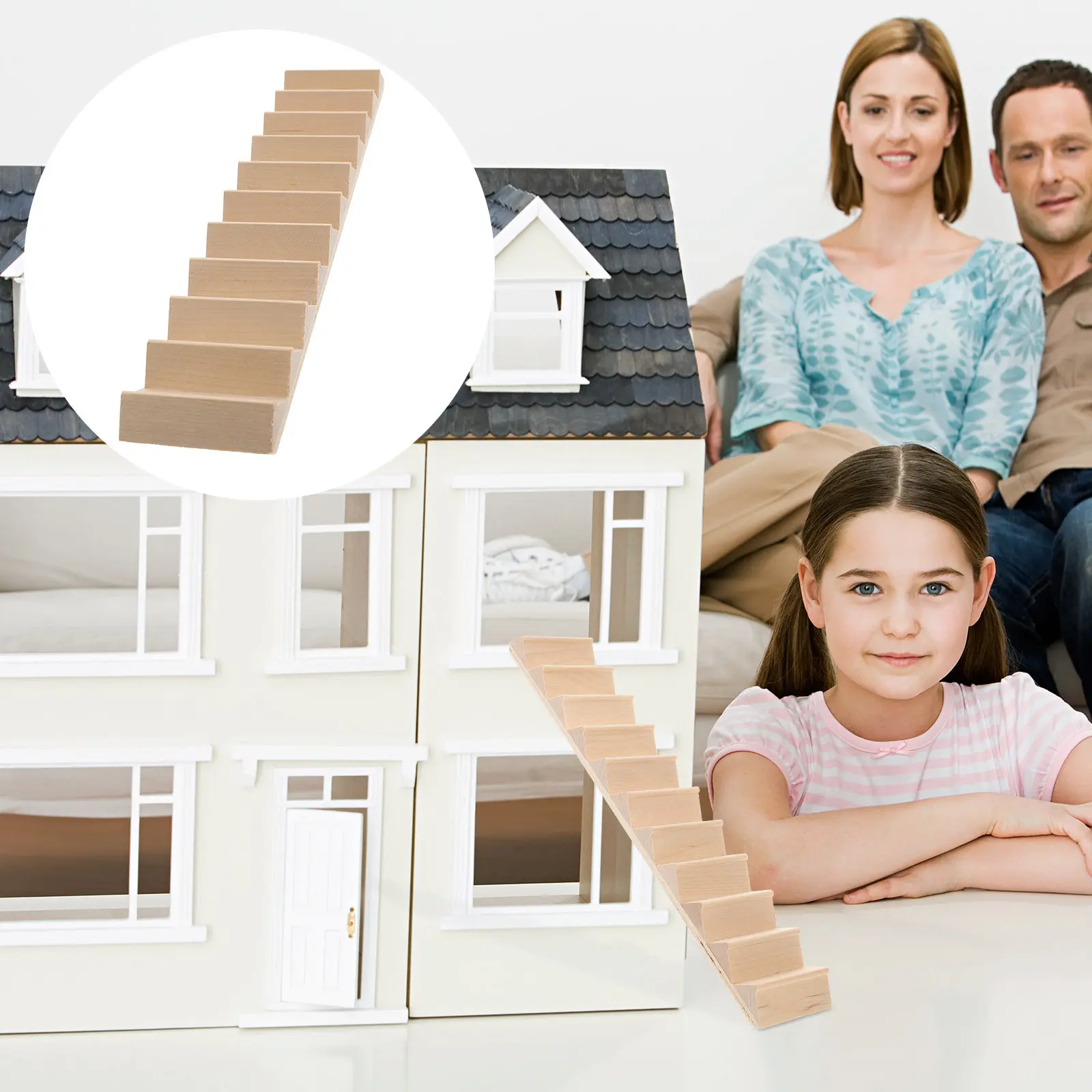 

1Pcs 1:12 Mini House Wooden Stairs Straight Ramp Floor to Top Unpainted DIY Staircase for Miniature House Decoration Warm