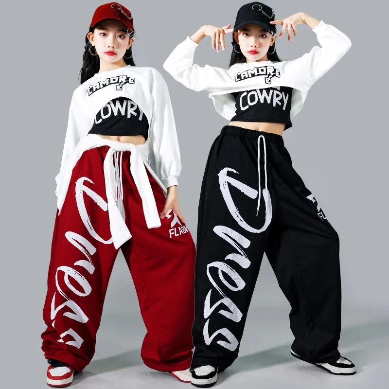 

Kids Jazz Dance Performance Costume Girls Modern Street Dance Clothing Children Fashion Clothes Loose Pants Crop Tops Vest 1072