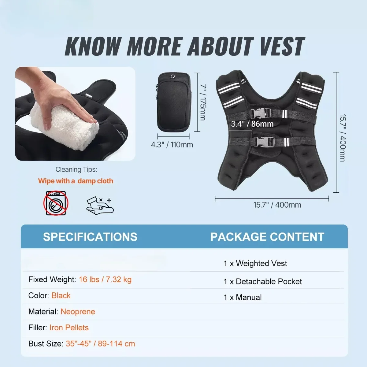 Weighted vest 16 lb male, female exercise equipment strength training