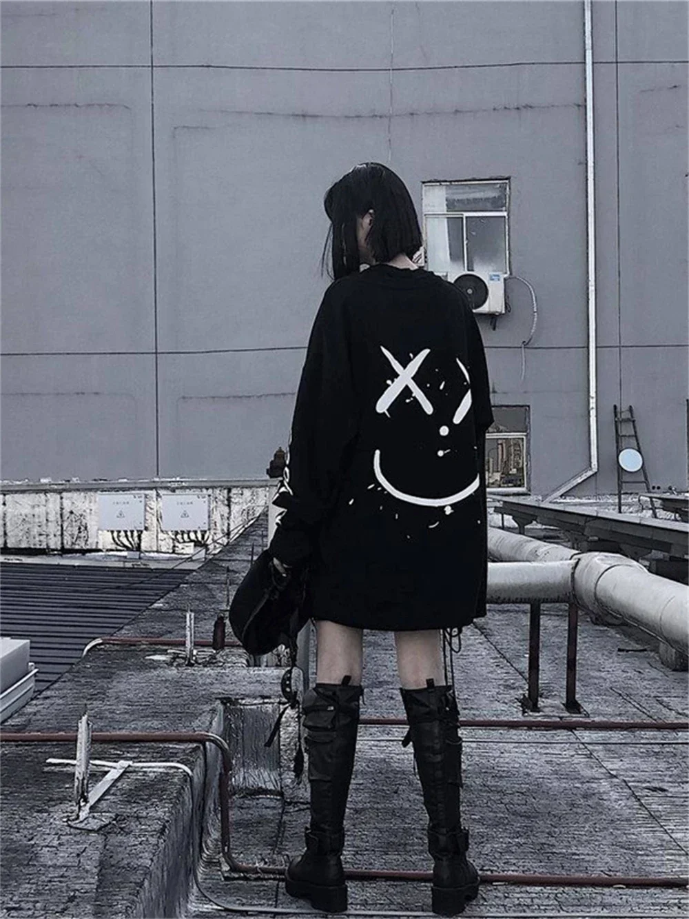 2024 Harajuku Women Alt Emo Tshirts Oversized Long Sleeve Black Pullovers Grunge Rock Loose T-Shirt Hip Hop Punk Streetwear Tees