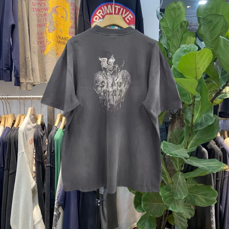 American Retro Printed Short Sleeve T-Shirt Men's Loose Fashion Brand Upper Apparel Saint XXX S Vintage Style Cotton Casual Wear