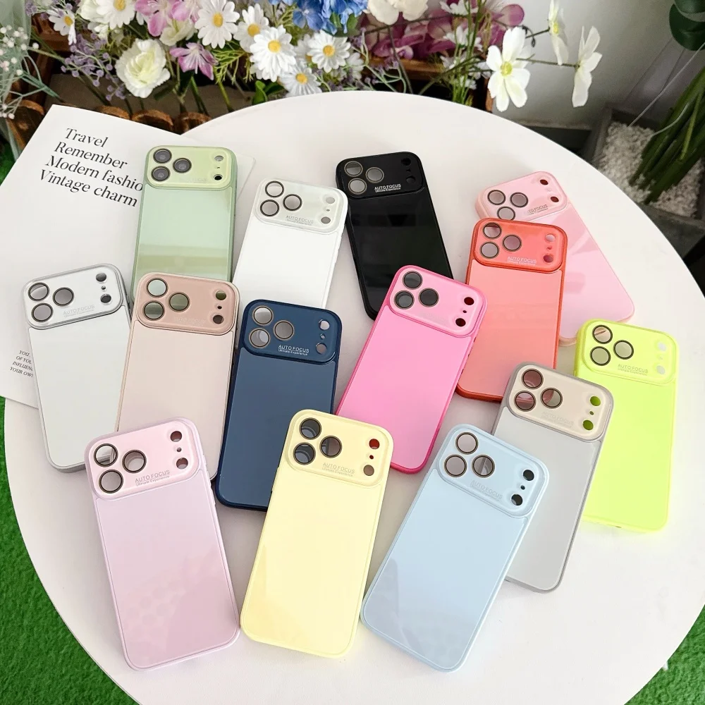 Luxury Candy Color Tempered Glass Camera Protection Case for iPhone 17 16 15 14 13 12 11 Pro Max 17 16 15 Pro 14 13 12 11 Cover view 2