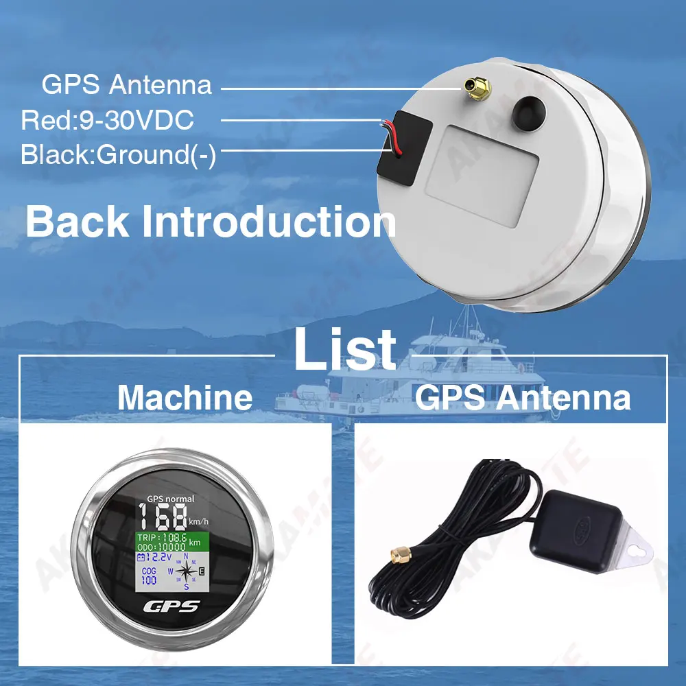 Compteur de vitesse GPS pour bateau, odomcirculation marine, écran blanc numérique, antenne GPS, étanche pour bateau, voiture, moteur, yacht, voltmètre, 85mm