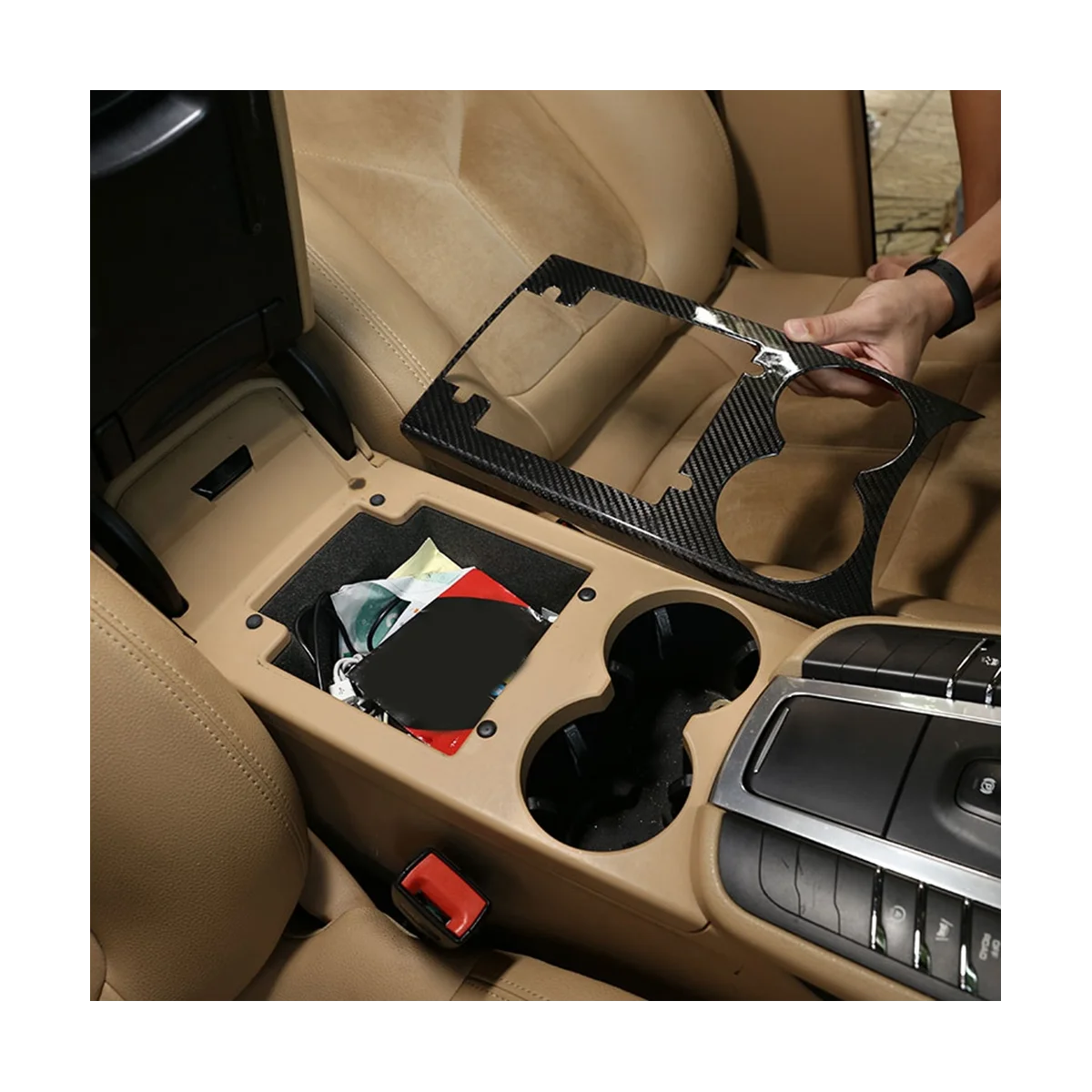 Voor Porsche Macan 2014-2022 Droge Koolstofvezel Centrale Controle Waterbekerhouder Paneel Frame Bekleding Auto-Accessoires