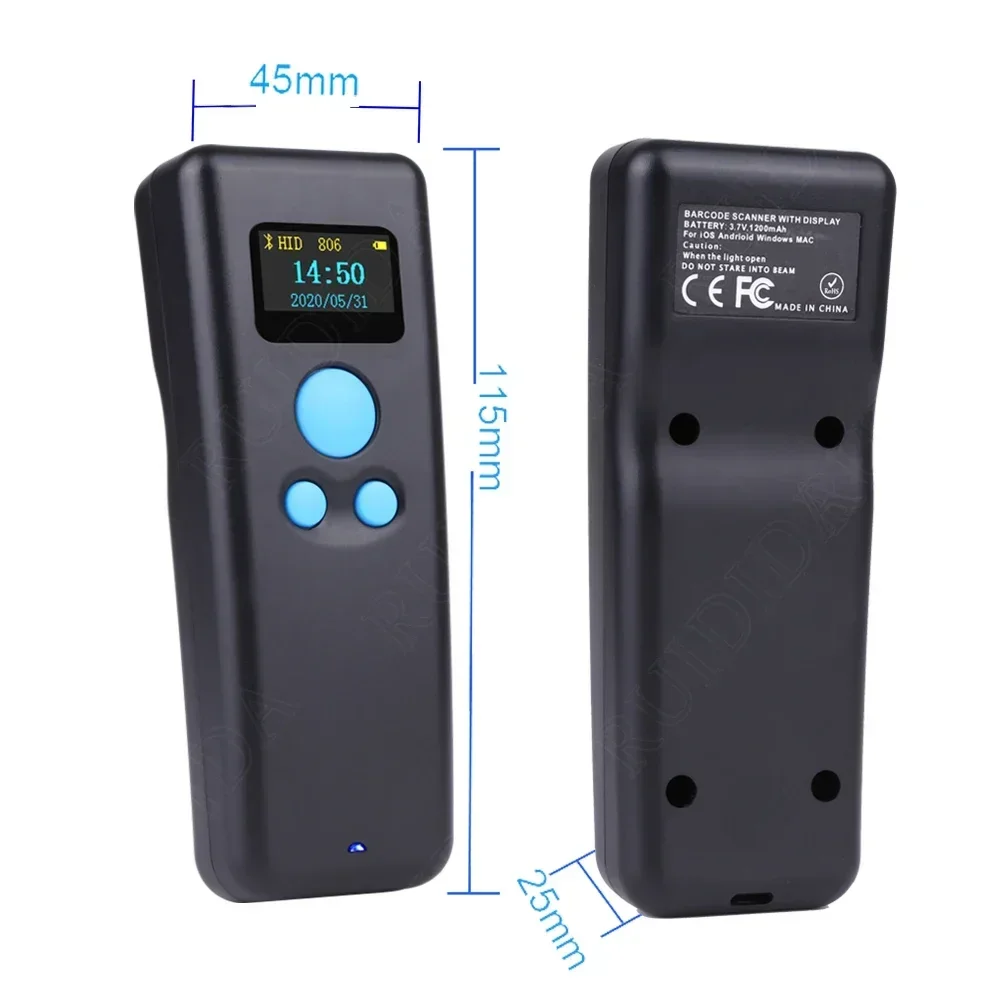 Portable Barcode Scanner Handheld Mini Bluetooth Scanner 2.4G Wireless with Display for Expressman Mobile Phone QR PDF417 Reader