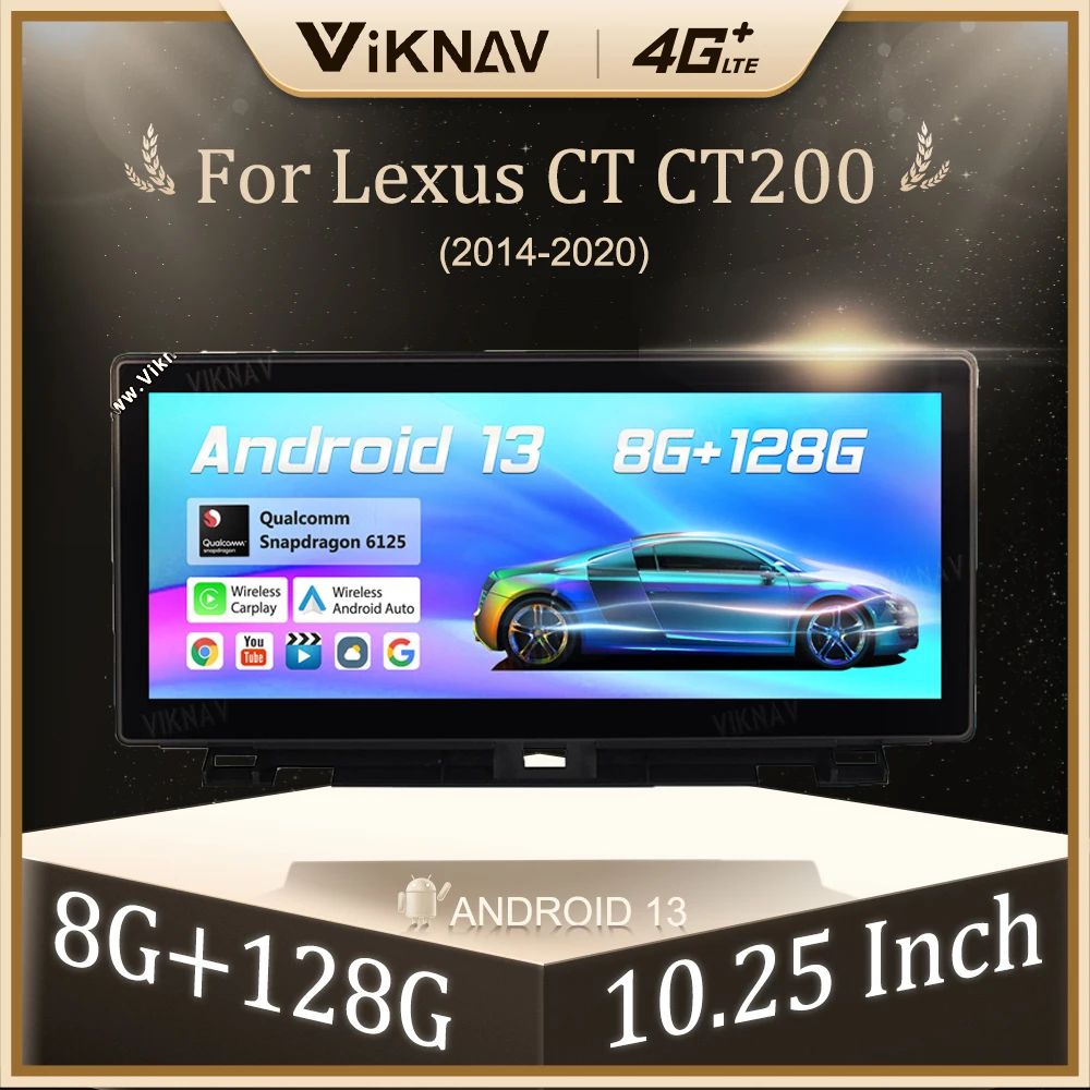 10.25 Inch 128GB Android 13 Car Radio For Lexus CT CT200 2014-2020 GPS Navigation Carplay Multimedia Video Player Touch Screen