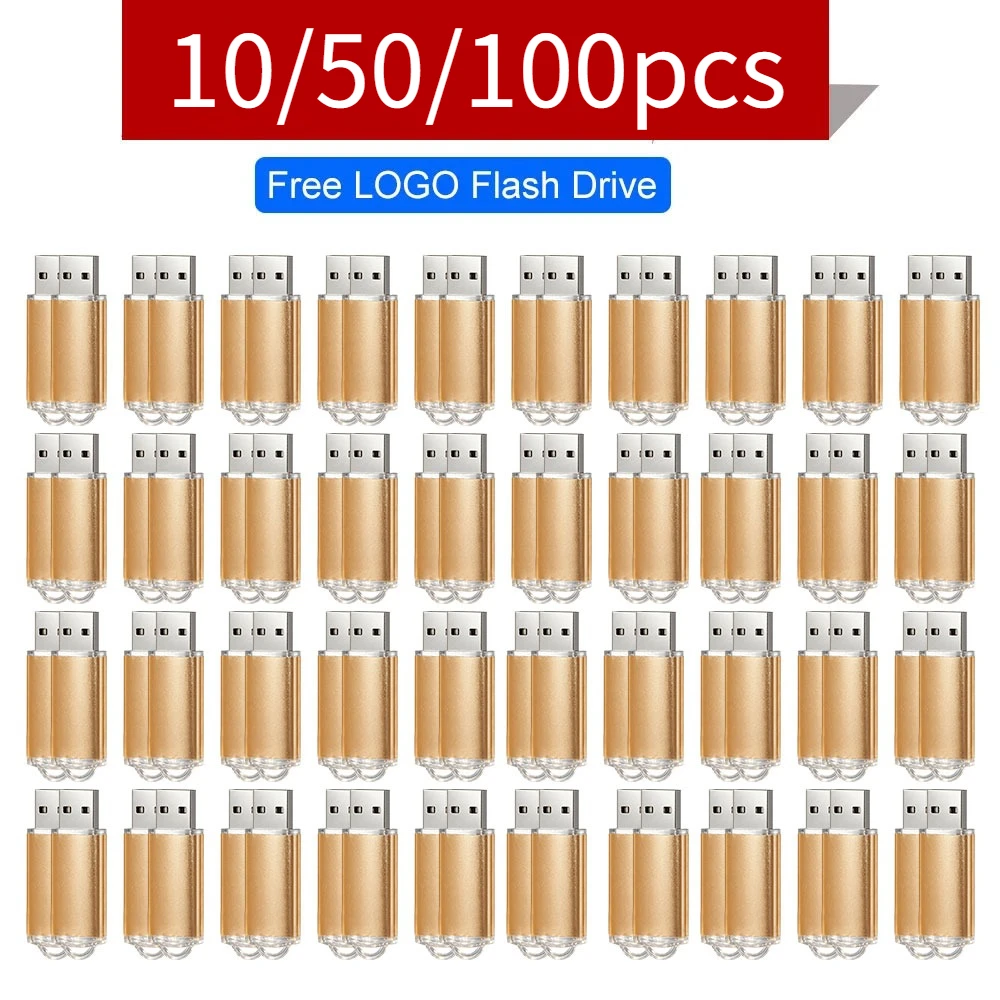 10/50/100pcs Wholesale Price Metal Usb 2.0 Flash Drive 4GB 8GB Usb Pendrive 64GB Memory Stick Free Logo Gifts Waterproof U-disk
