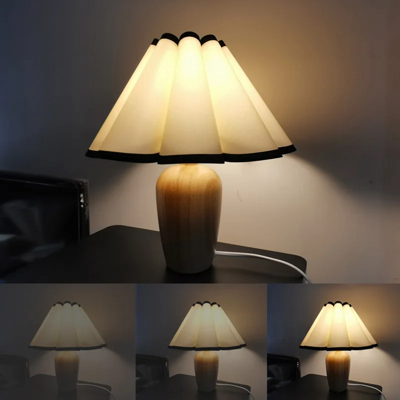 USB Retro Wooden Table Lamp Simple Japan Style fabric Desk Lamp with Bulb for Living Room Atmosphere Lamp Bedroom Bedside Lamp