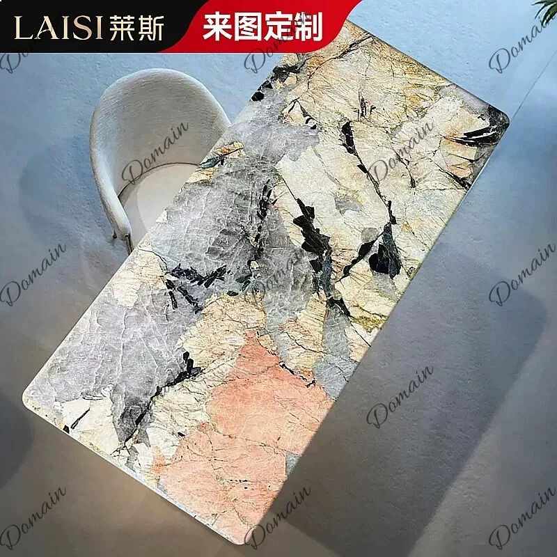 A80 Imported Luxury Pink Diamond Pandora Dining Table Designer Natural Marble Rectangle