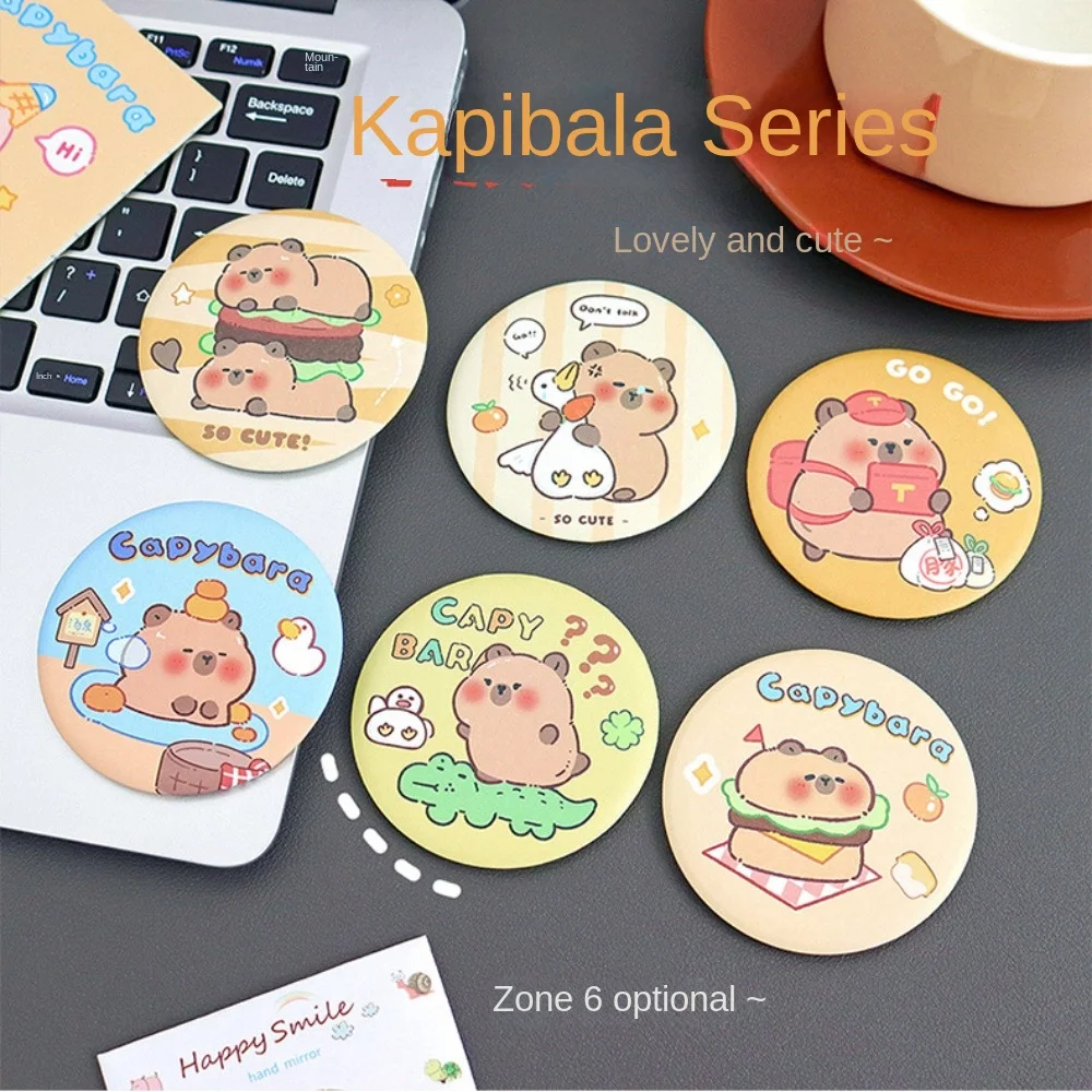 Capybara-Miroir cosmétique portable, joli petit miroir circulaire, HD, impression de motifs clairs, 18 plaques