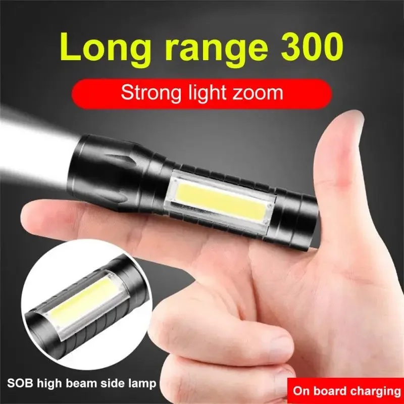 Mini linterna COB + XPE portátil con Clip, luz con zoom, recargable por USB, linterna de emergencia para acampar