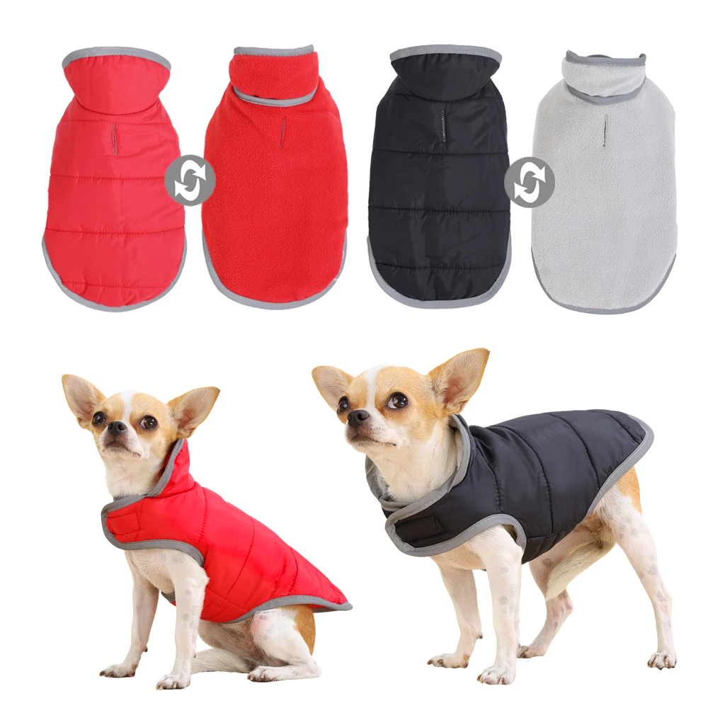 Wende-Welpenkleidung, warmer Wintermantel für kleine und mittelgroße Hunde, Katzen, wasserdichte reflektierende Hundejacke, französische Bulldogge, Haustier-Outfits