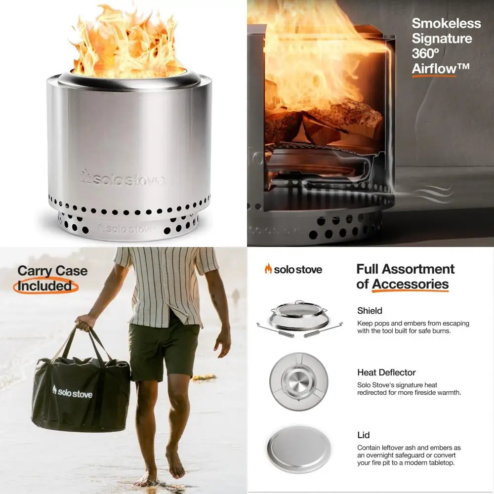 15 Portable Smokeless Fire Pit - Lightweight Outdoor Fireplace with Removable Ash Pan