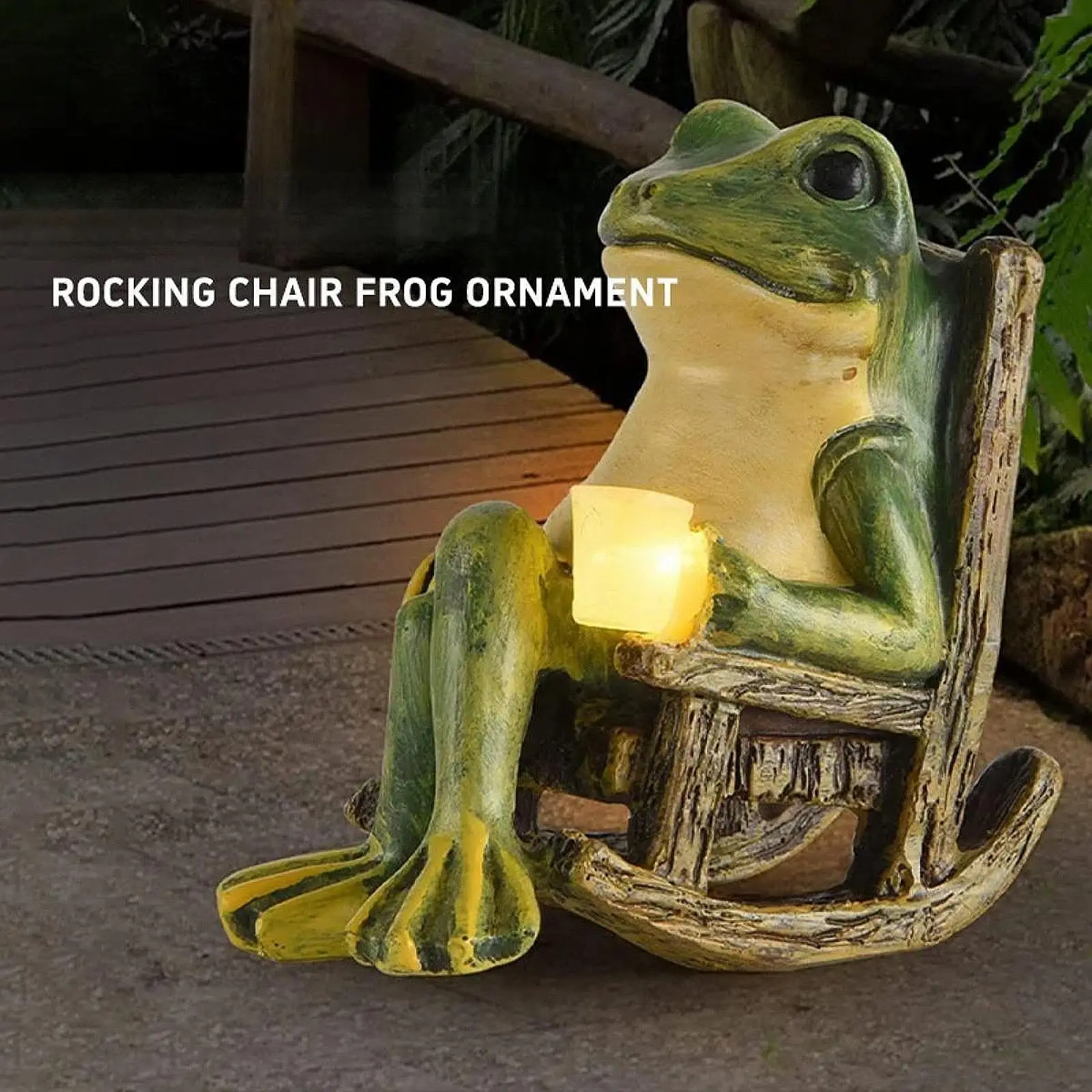 Solar Powered Frog Statue Outdoor Porch Walkway LED Pond Decoration Resin Yard Lawn Patio Landscape Lighting Night Light