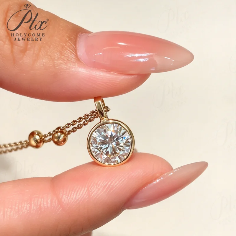 Halskette mit Labor-Diamant-Anhänger, 2 Karat, DEF, VS, runder Schliff, echtes 18K Gold, für Hochzeit, Party, einfache Kette, Charms, Holycome Schmuck – Detail 16