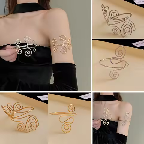 Hollow Metal Spiral Round Butterfly Opening Arm Ring Bangle Bracelet For Women Gold Silver Color Fashion Party Jewelry Accessory