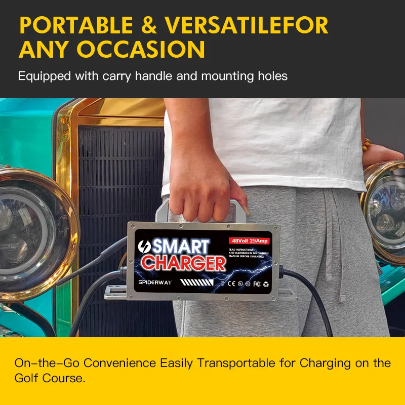 شاحن بطارية ليثيوم 48 فولت 25 أمبير 2 دبوس التوصيل # MAC-SCR48-17-17 لياماها G19 - G22 عربة جولف 1400 وات