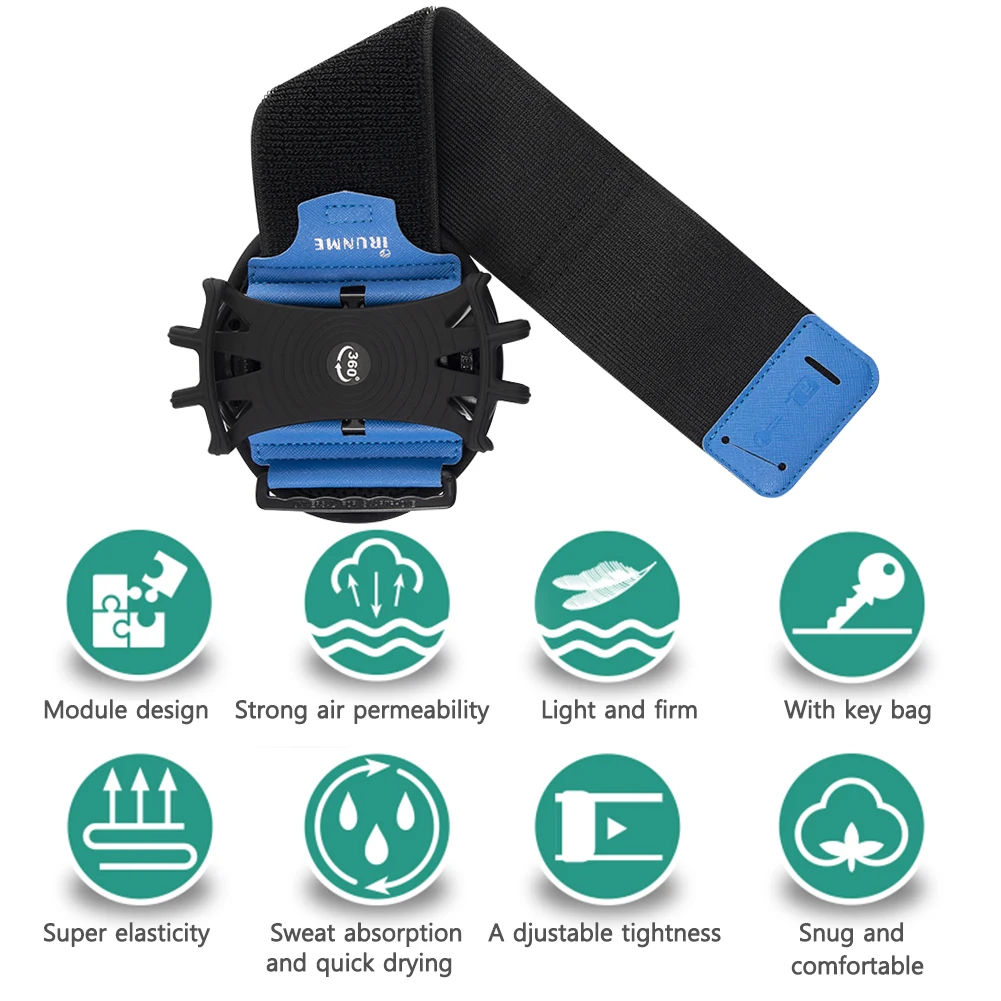 360 Degree Rotation Mobile Phone Holder Wearable Wristband Phone Case Adjustable Phone Wrist Bag Removable for Sports Fitness