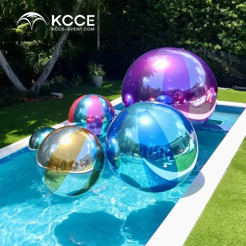 Reusable Air Sealed PVC Shiny Beach Balls with Mirror Chrome Iridescent Metallic Finishes for Outdoor Parties Events