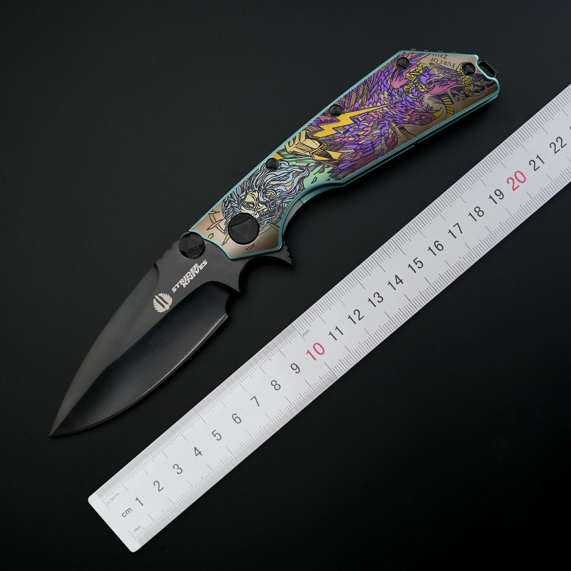 

【 Wrath of Zeus PLUS】 M390 high hardness sharp sanding DLC, titanium alloy color carving handle fruit knife