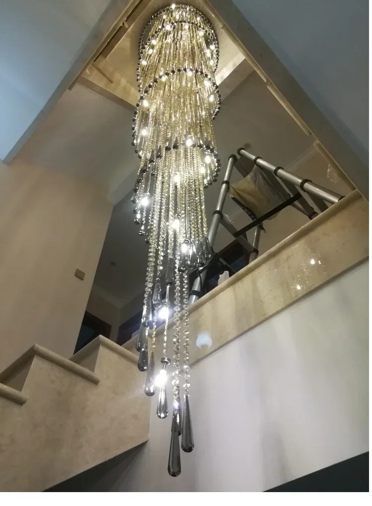 Post-modern Minimalist Luxury Crystal Chandelier Duplex Building Villa Light Staircase Cantilevered Living Room Fixture Lamp