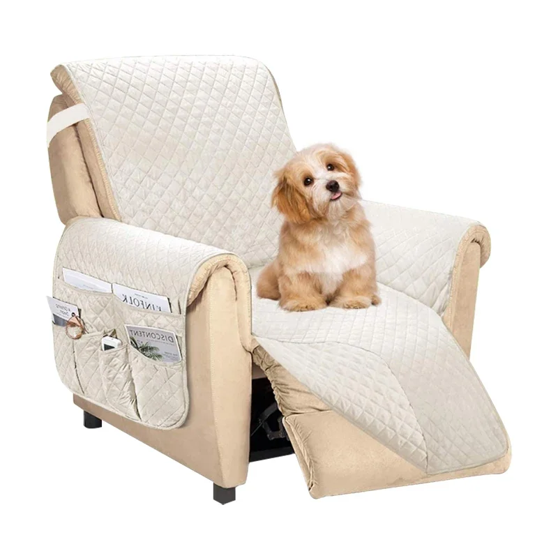 Solid quilted armchair cover Furniture protector Chair sofa cover with elastic band Reversible recliner sofa cover