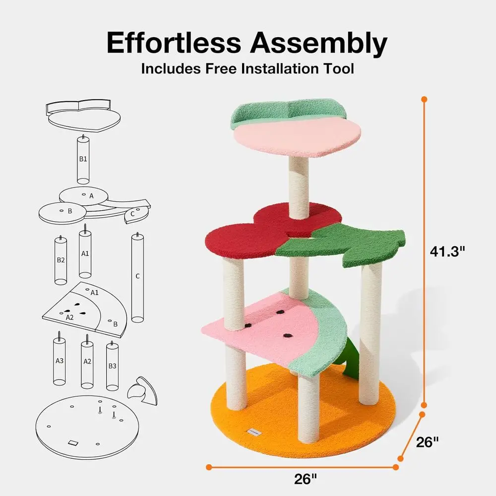برج قطط شجرة القطط متعدد المستويات مقاس 41.3 بوصة من VETRESKA مع منصة على شكل فاكهة وأعمدة خدش مغطاة بالسيزال، قطط داخلية F #3