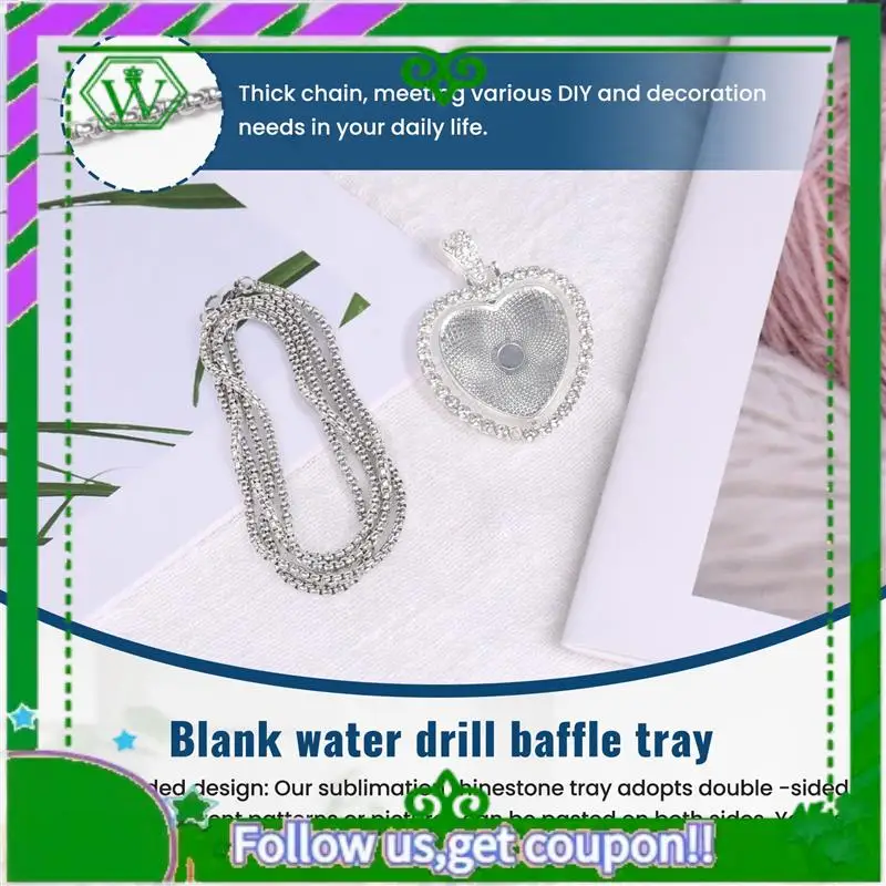 

Latest-24Pcs Sublimation Rhinestone Trays Pendant Set, 6 Blank Bezel Trays, 6 Pcs Chains With 12 Discs