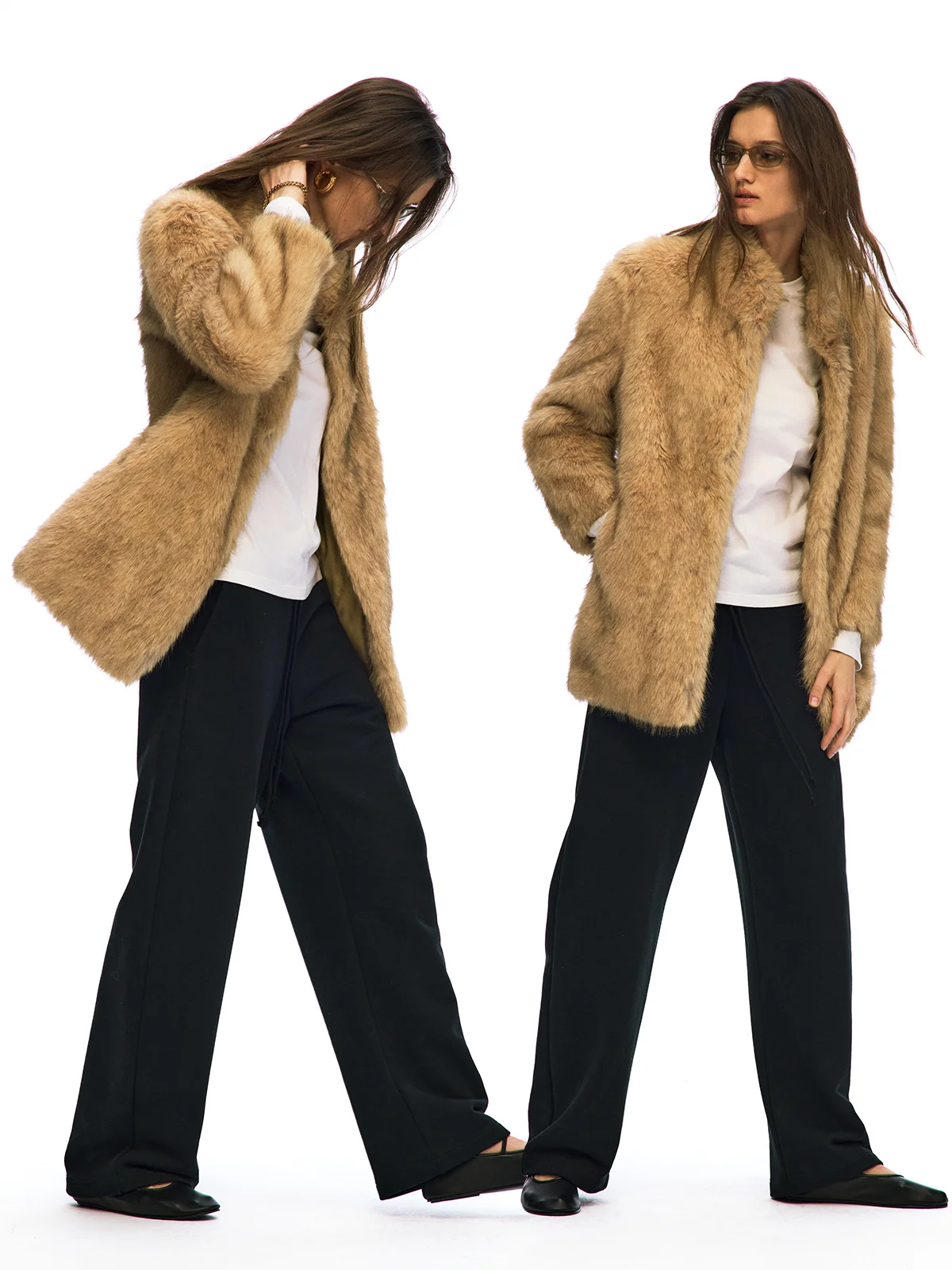 Manteau en fausse fourrure écologique pour femme, coupe longue droite, col montant, mi-longueur, chaud, pour usage quotidien, coupe universelle, épaissi