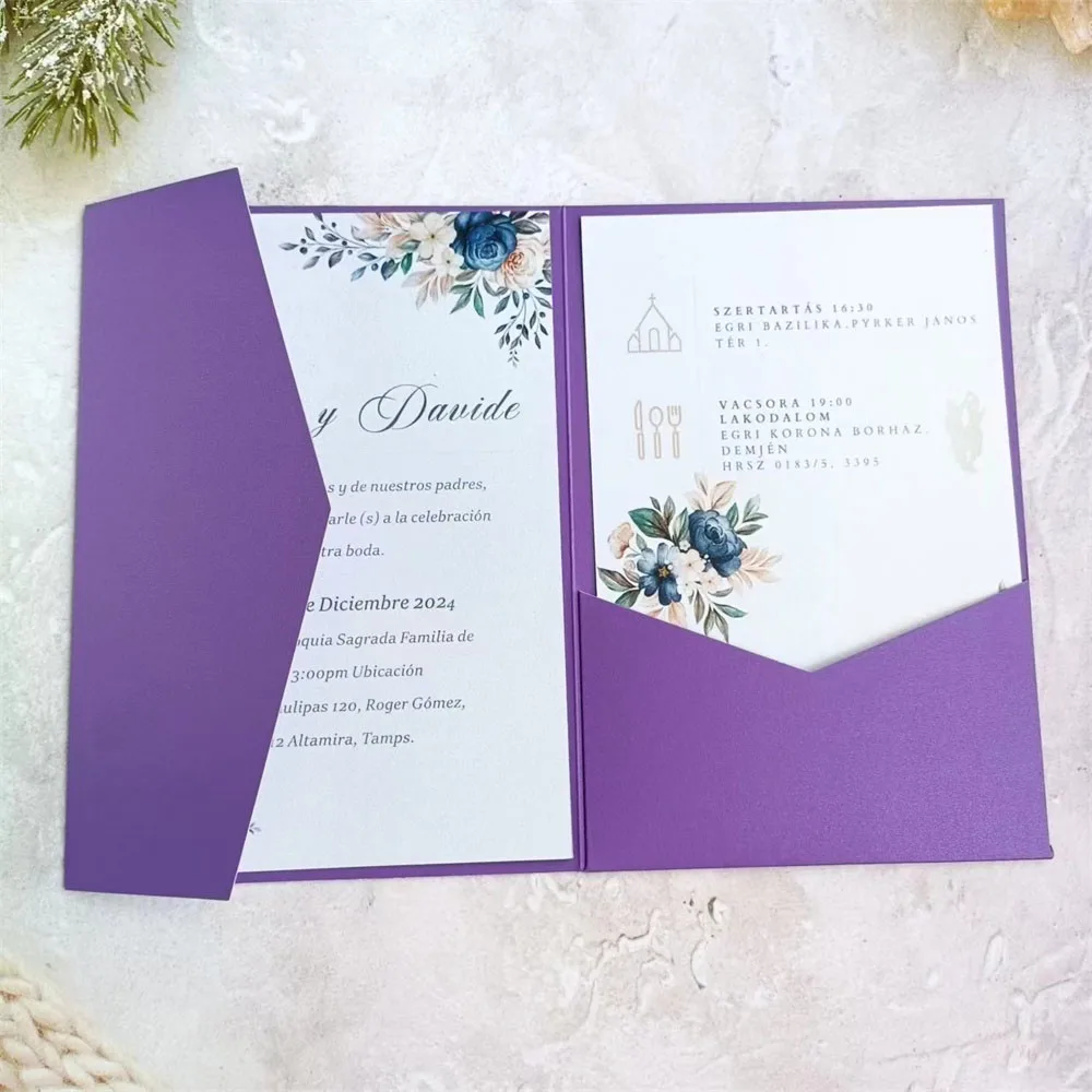 Huwelijksuitnodiging Pocket Fold Envelop Marineblauw Mat Papier 250gsm voor Verjaardag Jubileum Sweet 16 Iquinceañera 50 stuks