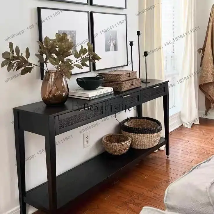 LX American Black Living Room End View Table Solid Wood Entrance Table Foyer Small Apartment Partition Cabinet