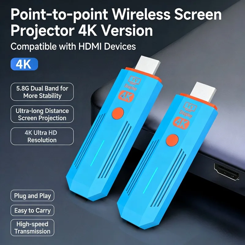

Беспроводной передатчик-приемник видео и аудио 4K, 50 м, 5.8G, HDMI-совместимый беспроводной донгл для ТВ и ПК